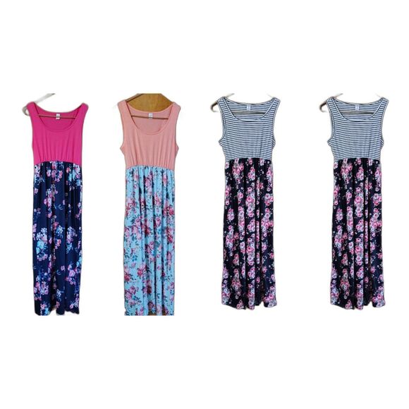 4 Shirley & Stone Long Summer Dresses S Floral Sleeveless Stripe - Picture 1 of 10